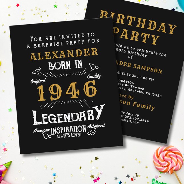 1946 Budget 80th Birthday Invitation Legend Flygblad (1946 birthday invitation budget flyer.)