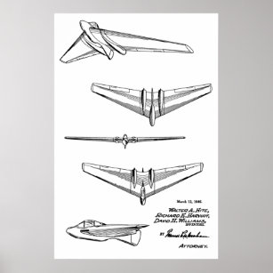 1946 Koncept Jet-flygplansmönstret Patent Art Teck Poster