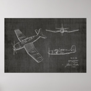 1946 Militärt flygplanspatent Art Teckning Skriv u Poster