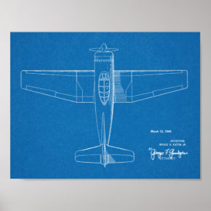 1946 Militärt flygplanspatent Art Teckning Skriv u Poster