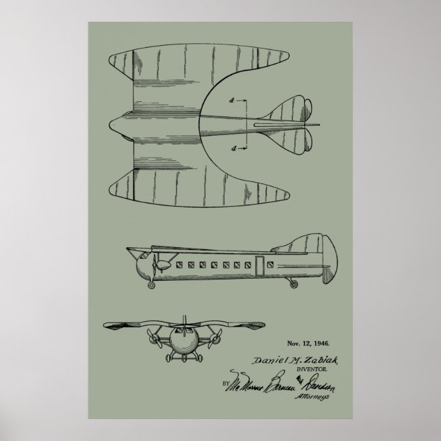 1946 Passagerarflygplan Patent Art Teckning Skriv  Poster (Framsidan)