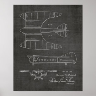 1946 Passagerarflygplan Patent Art Teckning Skriv Poster