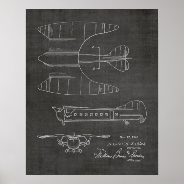 1946 Passagerarflygplan Patent Art Teckning Skriv  Poster (Framsidan)