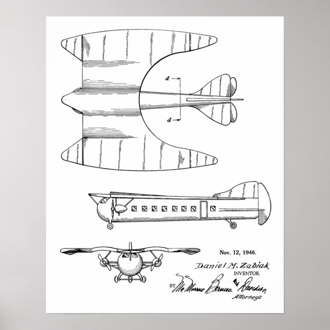 1946 Passagerarflygplan Patent Art Teckning Skriv  Poster (Framsidan)