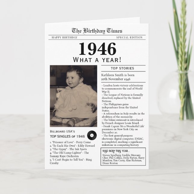 1946 Tidningsfödelsedags kort 80-årsdag (Framsida)