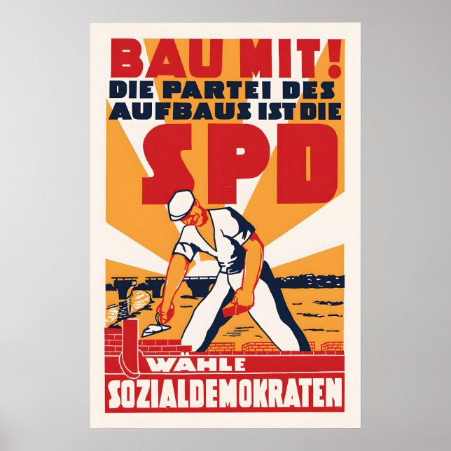 1946 tyskt valaffisch SPD Labour Party Wall Poster (Framsidan)
