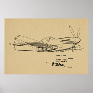 1946 WW2 Flygplanspatent Art Teckning Skriv ut Poster