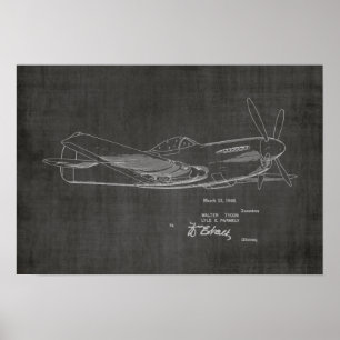 1946 WW2 Flygplanspatent Art Teckning Skriv ut Poster