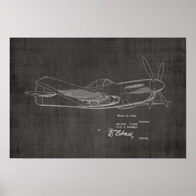 1946 WW2 Flygplanspatent Art Teckning Skriv ut Poster (Framsidan)