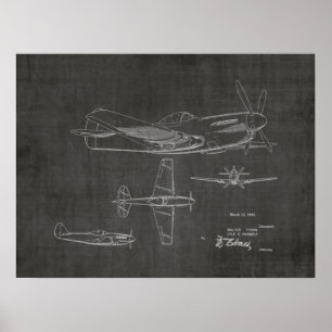 1946 WW2 Flygplanspatent Art Teckning Skriv ut Poster