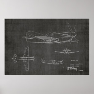 1946 WW2 Flygplanspatent Art Teckning Skriv ut Poster