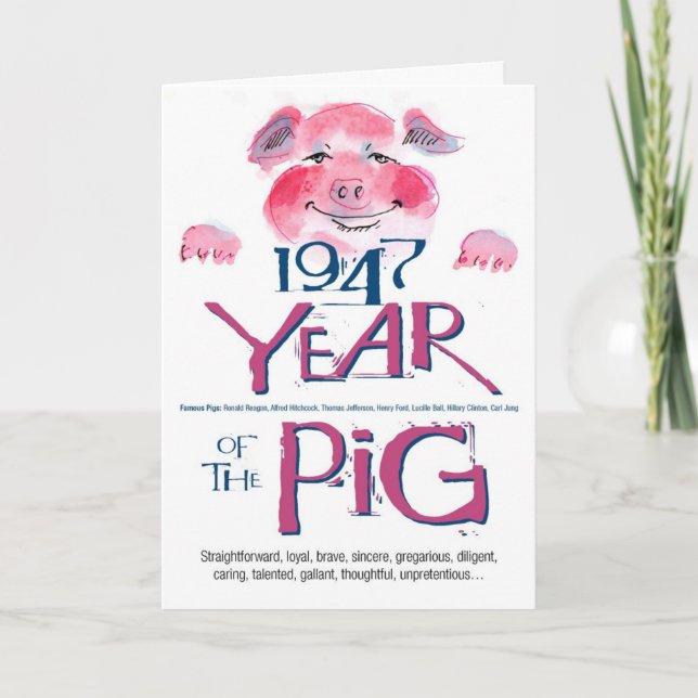 1947 födelsedag för gris för roliga fakta roliga kort (Framsida)