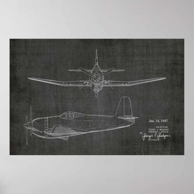 1947 Prop Airplane Patent Art Teckning Print Poster (Framsidan)