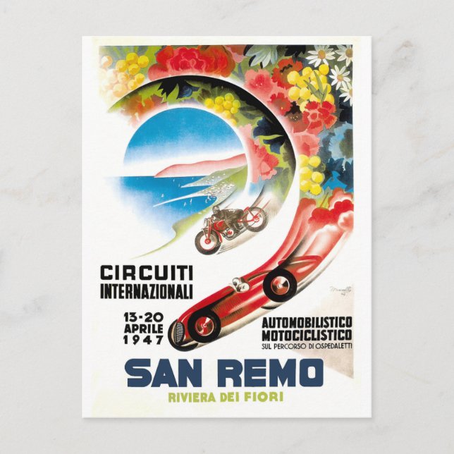1947 San Remo Grand Prix Tävling Poster Vykort (Framsida)