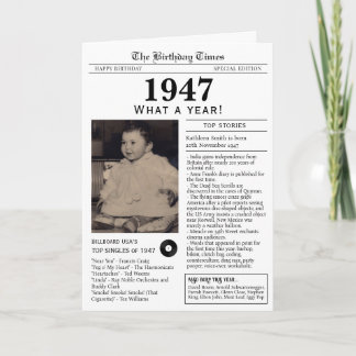 1947 Tidningsfödelsedags kort 80-årsdag