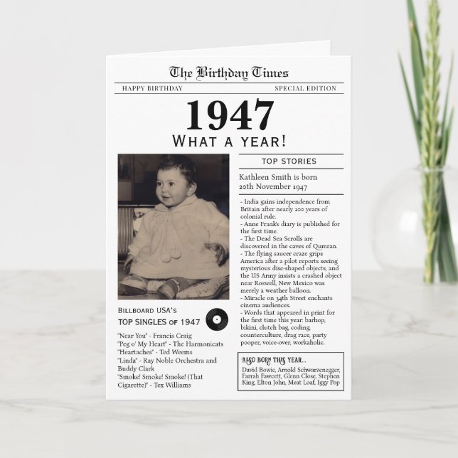 1947 Tidningsfödelsedags kort 80-årsdag (Framsida)