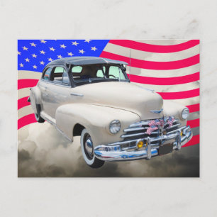 1948 Chevrolet Fleetmaster and American Flagga Vykort