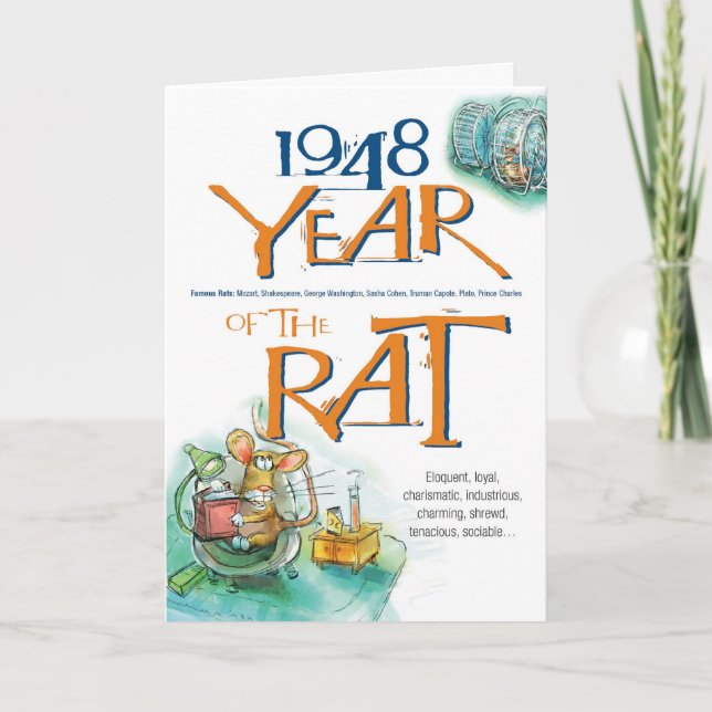 1948 Kinesisk Zodiac Råtta Funny Birthday Kort (Framsida)
