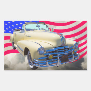 1948 Pontiac Silver Streak och United Stater Flagg Rektangulärt Klistermärke