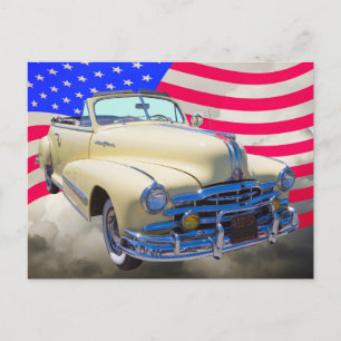 1948 Pontiac Silver Streak och United Stater Flagg Vykort