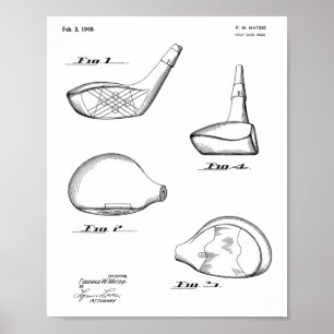 1948 Teckning-utskrift av Golf-Klubb-patent Poster
