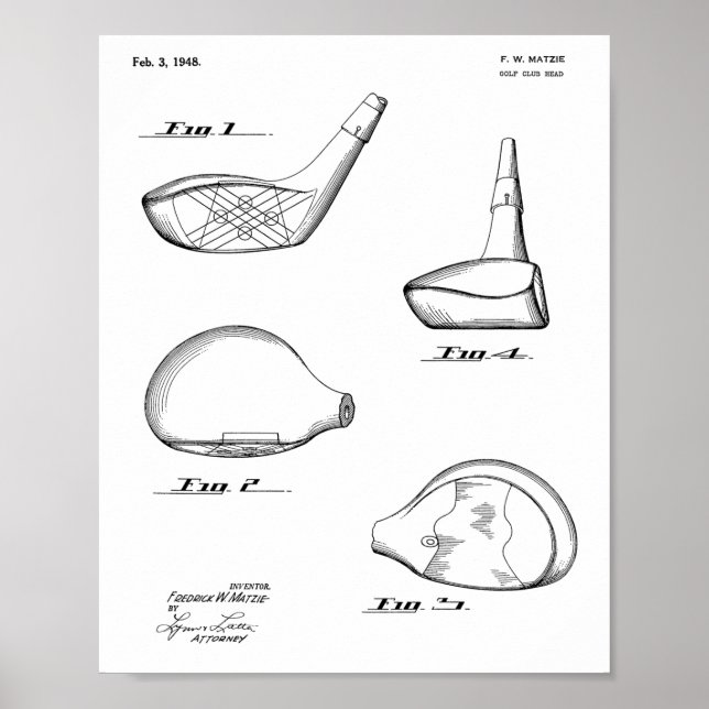 1948 Teckning-utskrift av Golf-Klubb-patent Poster (Framsidan)