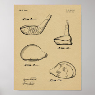 1948 Teckning-utskrift av Golf-Klubb-patent Poster