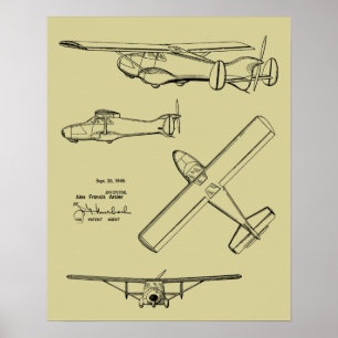 1949 Bakre prop Flygplan Patent Art Teckning Skriv Poster