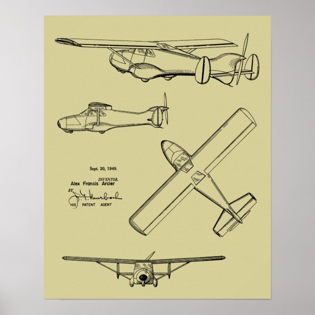 1949 Bakre prop Flygplan Patent Art Teckning Skriv Poster (Framsidan)
