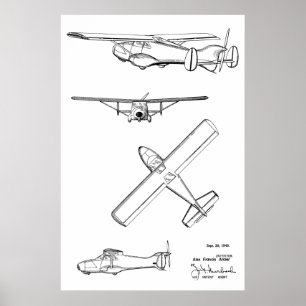 1949 Bakre prop Flygplan Patent Art Teckning Skriv Poster