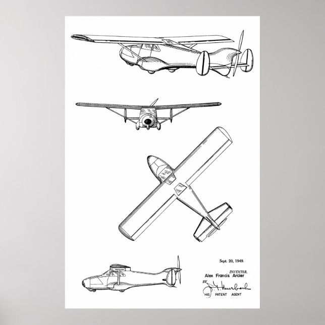 1949 Bakre prop Flygplan Patent Art Teckning Skriv Poster (Framsidan)