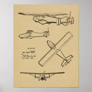1949 Bakre prop Flygplan Patent Art Teckning Skriv Poster