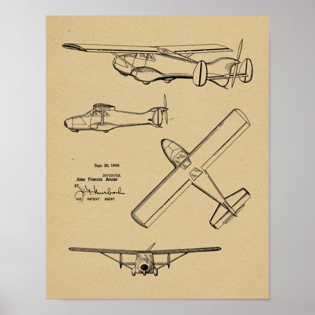 1949 Bakre prop Flygplan Patent Art Teckning Skriv Poster (Framsidan)