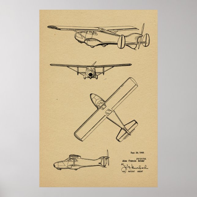 1949 Bakre prop Flygplan Patent Art Teckning Skriv Poster (Framsidan)