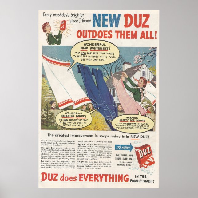 1949 Duz Tvätt tvättmedel och Poster (Framsidan)