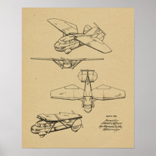 1949 Flygplansflyg Patent Art Teckning Skriv ut Poster