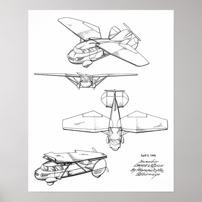 1949 Flygplansflyg Patent Art Teckning Skriv ut Poster (Framsidan)