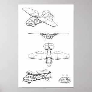 1949 Flygplansflyg Patent Art Teckning Skriv ut Poster