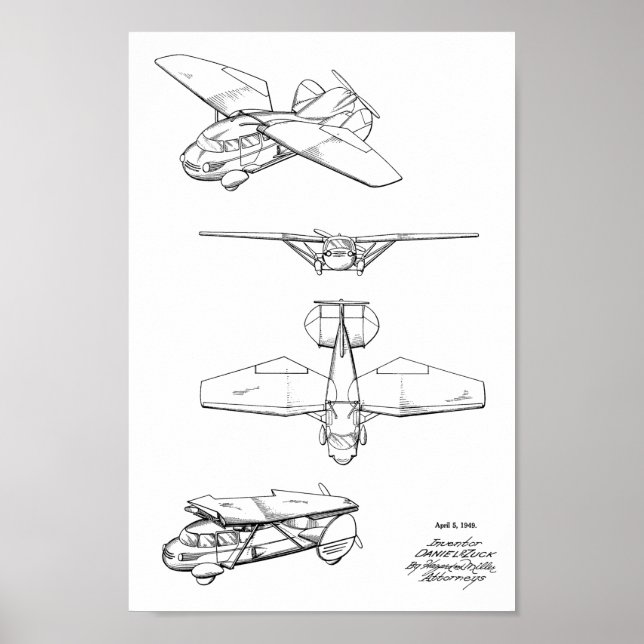 1949 Flygplansflyg Patent Art Teckning Skriv ut Poster (Framsidan)