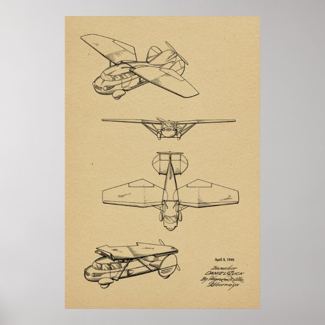 1949 Flygplansflyg Patent Art Teckning Skriv ut Poster (Framsidan)