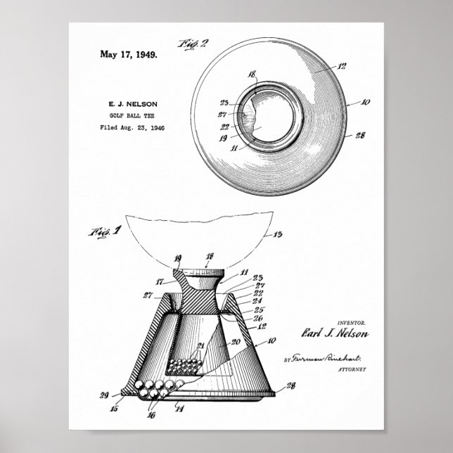 1949 Golf Boll Tee Patent Art Teckning Print Poster (Framsidan)
