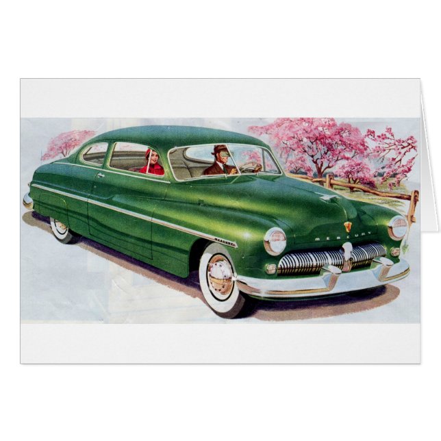 1949 grönt Mercury sedan Hälsningskort (Framsidan Horizontal)