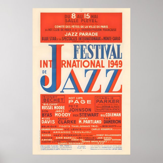 1949 Internationella Jazzfestivalens jazz-affisch Poster (Framsidan)