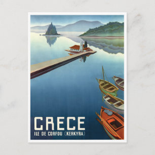 1949 Korfu Greece Travel Poster Vykort