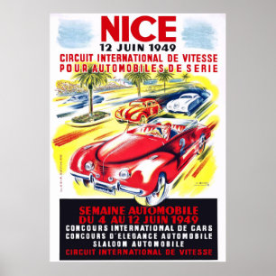 1949 Nice Frankrike Circuit Automobile Tävling Poster