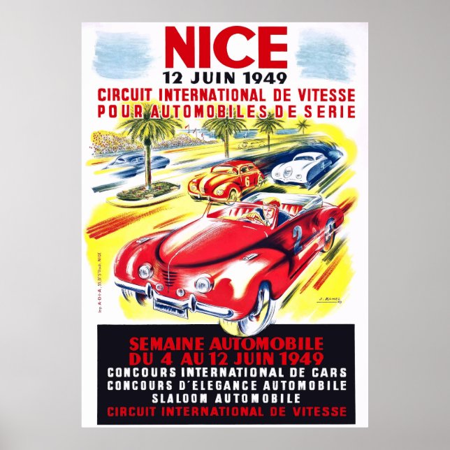 1949 Nice Frankrike Circuit Automobile Tävling Poster (Framsidan)
