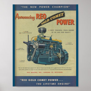 1949 REO Guld Comet Lastbil MOTOR AD Poster
