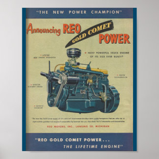 1949 REO Guld Comet Lastbil MOTOR AD Poster