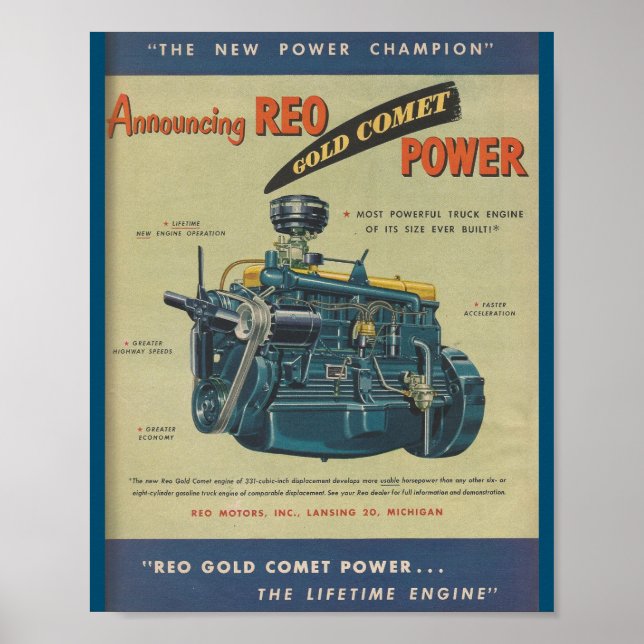 1949 REO Guld Comet Lastbil MOTOR AD Poster (Framsidan)