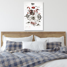 1949 Vintage Motorcykel Teknisk Explosionsvy Print Canvastryck